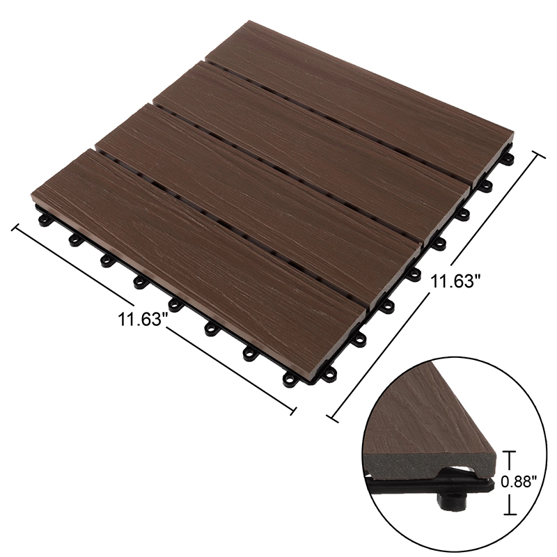 Patio Floor Tiles – Set of 6 Wood/Plastic Composite Interlocking Deck Tiles by Pure Garden (Mocha Woodgrain)